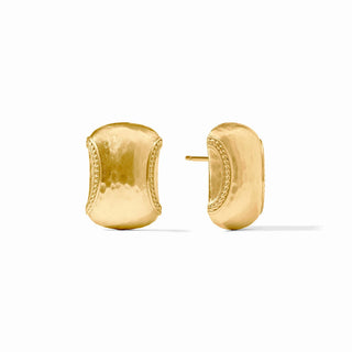 Pair of gold hoop earrings on a white background