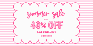 Summer sale advertisement with 40% off on a pink and white striped background
