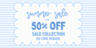 Summer sale banner with 50% off text on a light blue background