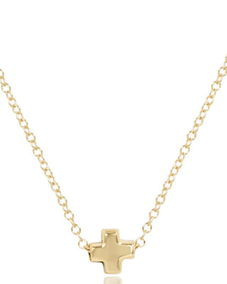 Enewton Small Gold Signature Cross Necklace featuring a polished petite gold cross centered on a delicate 16-inch gold chain