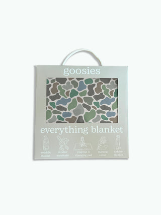 Package of a 'everything blanket' by goodies with a patterned design on a white background.