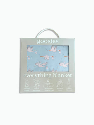 Package of a baby blanket with bird design and 'goosies' branding on a white background