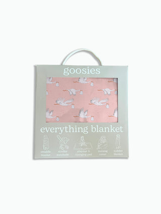 Goosies everything blanket packaging with pink patterned blanket inside on a white background