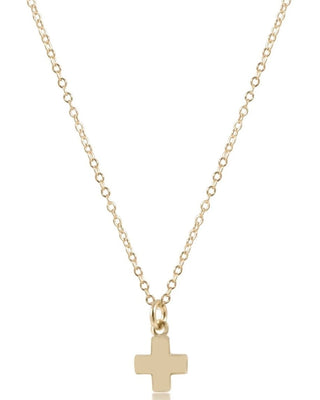 Enewton Signature Gold Cross Charm Necklace featuring a polished gold cross pendant on a delicate 16-inch gold chain displaye