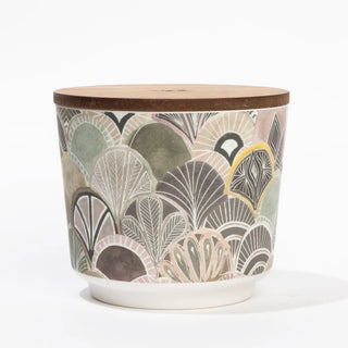 Ceramic planter with geometric pattern on a white background