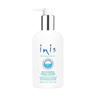 Inis sea mineral hand lotion bottle on a white background