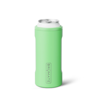 Green can cooler with white top on a white background