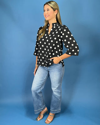 Downtown Darling Black & White Dot V-Neck Top