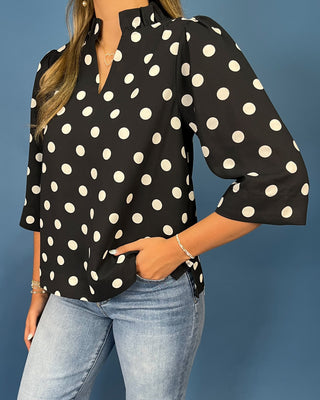 Downtown Darling Black & White Dot V-Neck Top