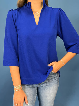 Southern Royal Blue Breeze Ruffle Detail Top