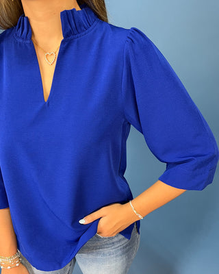 Southern Royal Blue Breeze Ruffle Detail Top