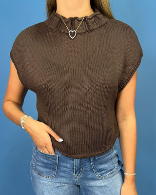 Cappuccino Brown Chunky Mock Neck Knit Top