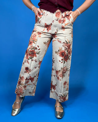 Rustic Bouquet Floral Pintuck Wide Leg Pants