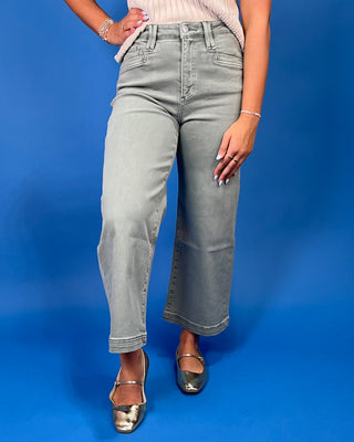 The Evelyn HR Wide Leg Cropped Sage Jean