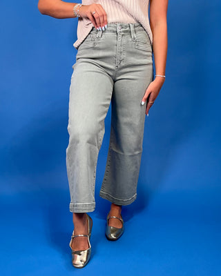 The Evelyn HR Wide Leg Cropped Sage Jean