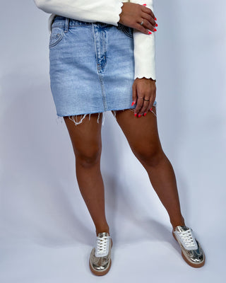 The Isabella MR Light Wash Denim Mini Skirt