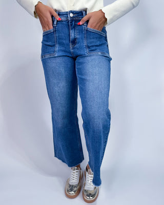 The Alexis HR Raw Hem Crop Wide Leg Jeans