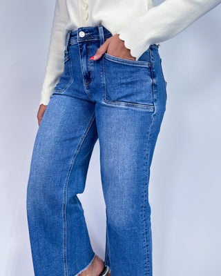 The Alexis HR Raw Hem Crop Wide Leg Jeans