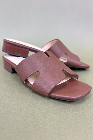 Pair of brown sandals on a light green background