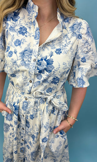 Coastal Breeze Toile Printed Midi Dress