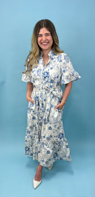Coastal Breeze Toile Printed Midi Dress