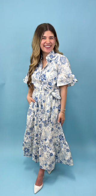 Coastal Breeze Toile Printed Midi Dress