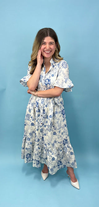 Coastal Breeze Toile Printed Midi Dress