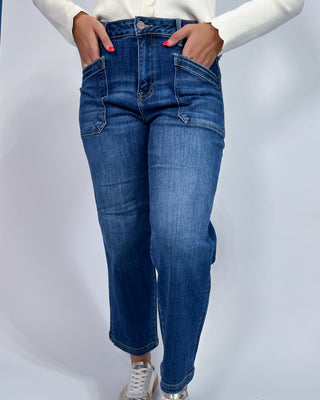 The Lisa Front Pocket Crop Dark Jeans