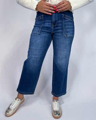 The Lisa Front Pocket Crop Dark Jeans