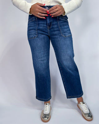 The Lisa Front Pocket Crop Dark Jeans