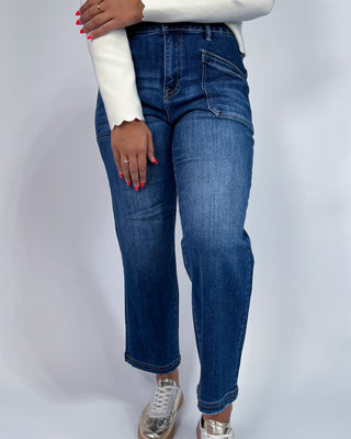 The Lisa Front Pocket Crop Dark Jeans