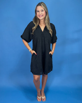 Elegant Noir Floral Print Puff Sleeve Mini Dress