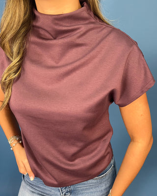 Mulberry Mist Mock Neck Drop Shoulder Top