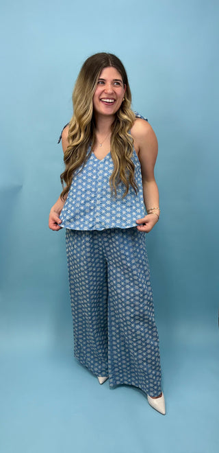 Oceanside Dreaming Eyelet Lace Denim Jumpsuit