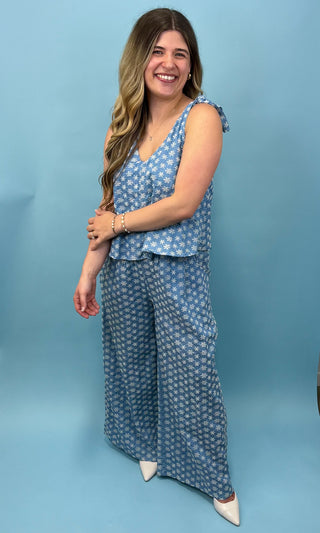 Oceanside Dreaming Eyelet Lace Denim Jumpsuit