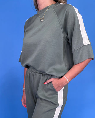 Sporty Everyday Olive Comfort Stripe Pants Set