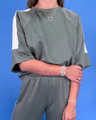 Sporty Everyday Olive Comfort Stripe Pants Set