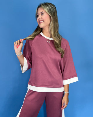 Cozy Moments Mauve Contrast Pants Lounge Set