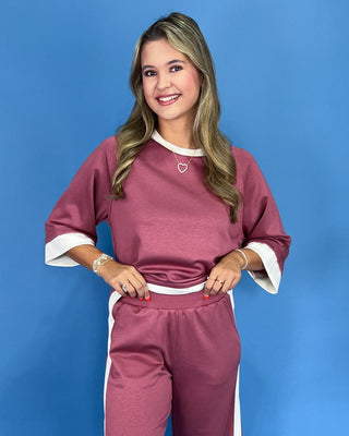 Cozy Moments Mauve Contrast Pants Lounge Set