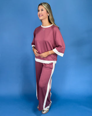 Cozy Moments Mauve Contrast Pants Lounge Set