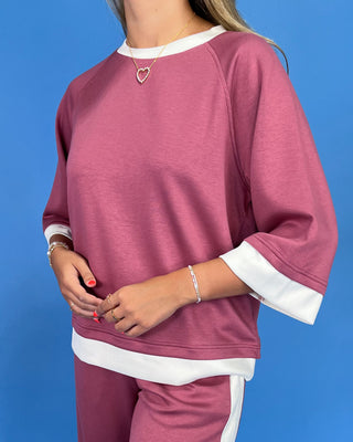 Cozy Moments Mauve Contrast Pants Lounge Set