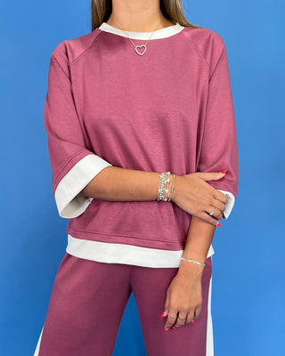 Cozy Moments Mauve Contrast Pants Lounge Set