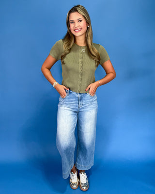Olive Grace Scalloped Short Sleeve Cardigan Top