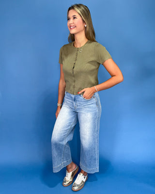 Olive Grace Scalloped Short Sleeve Cardigan Top