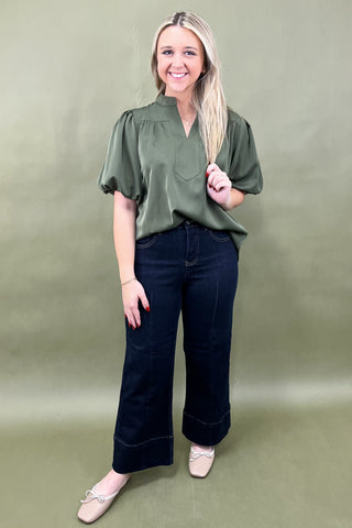 Olive Serenade Puff Sleeve Top