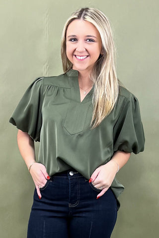 Olive Serenade Puff Sleeve Top