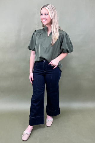 Olive Serenade Puff Sleeve Top