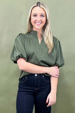 Olive Serenade Puff Sleeve Top