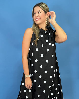 Evening Soirée Polka Dot Neck tie Midi Dress