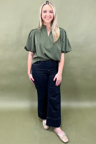 Olive Serenade Puff Sleeve Top
